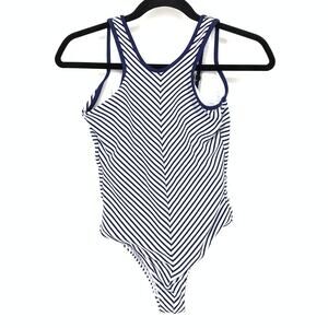 Peixoto Women's Size Small Striped V-Back One Piece Swimsuit White Blue